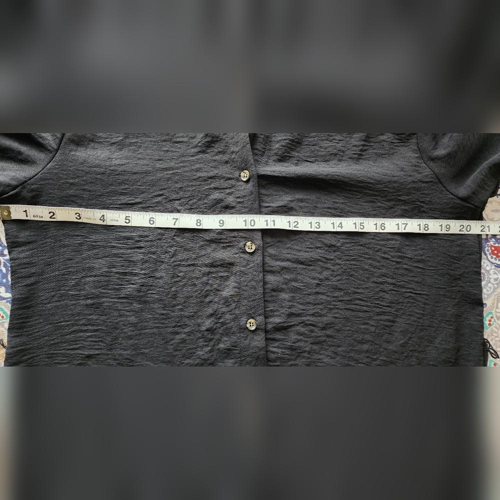 Lexington Avenue Black Button Down Shirt Dress Tunic Large Roll Tab Sleeves - Picture 6 of 7